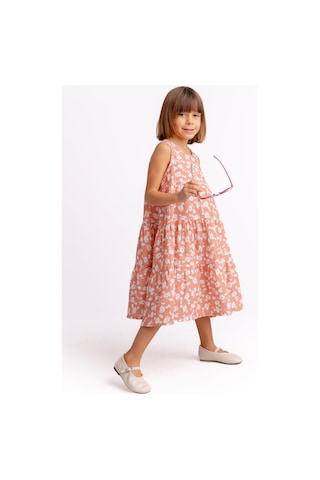 Kat Kat Çiçekli Müslin Kız Çocuk Elbise Gül Kurusu Gülkurusu