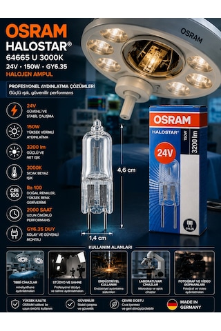 Osram Halostar 64665 U 24v 150w Gy6.35 3000k Halojen Ampul