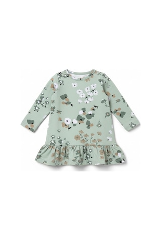 Çiçekli Uzun Kol Kız Bebek Elbise St09755 Yeşil