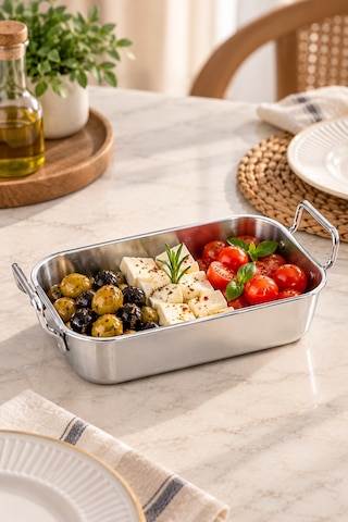 Mini Sunumluk Kulplu Meze, Kahvaltılık Ve Sos Servis Tabağı Paslanmaz Çelik 10x16 Cm Gümüş