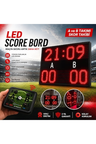 Led Skorbord Kumandalı Futbol Ve Halı Saha Skor Tabelası 50x70cm