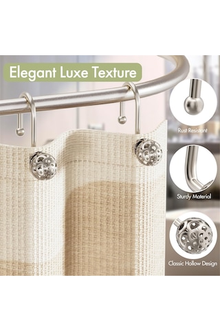 12 Adet Duş Perdesi Kancaları, Metal Dekoratif Duş Perdesi Kancaları Paslanmaz, Duş Perdesi Astarı İçin Nikel Duş Kancaları Gümüş