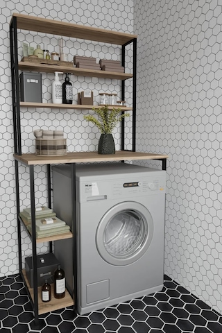 Saroz Çamaşır Makina Üstü Raf Banyo Dolabı Rafı Deterjan Rafı Meşe Meşe