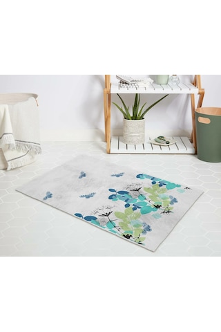 Banyo Halısı Dijital Baskılı Banyo Paspası 50x80 Polyester Kaymaz Tabanlı Duş Paspası Spring Beyaz