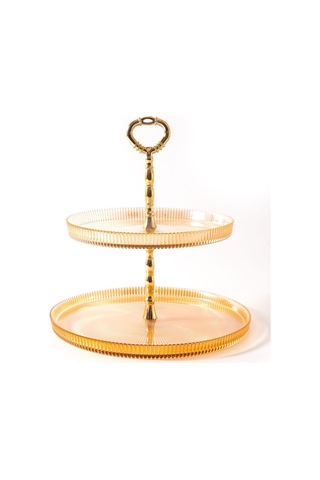 Mest Lüsterli 2 Katlı Cam Pasta Tabağı 21 Cm Lüsterli