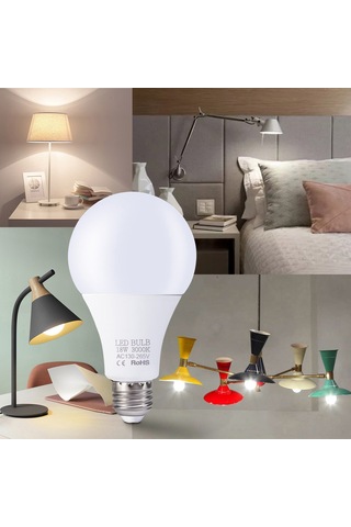 Xindoker E27 Uçlu 18w Led Ampul, 130-265v Aralığında Çalışır, 6000-6500k Beyaz Işık, 270 Derece Açılı, Enerji Tasarruflu, Smd 2835 Teknolojisi Çok Renkli