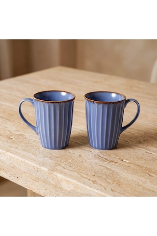 Güral Mavi Rölyef Desenli 2li Porselen Mug Seti Diğer