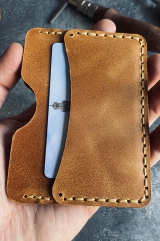 Pepuza Hakiki Deri Slim Kartlık - Camel