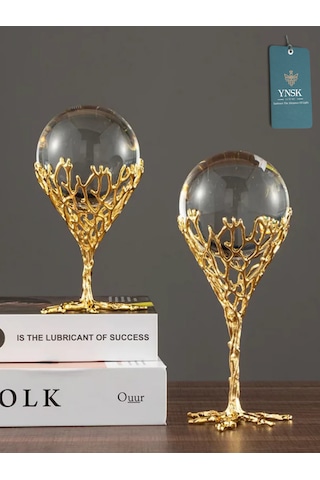 Chacha Home Luxury Odyssey 2'li Pirinç Deve Kuşu Ayağı Gold Dekoratif Kristal Top Küre