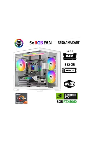 Xaser Sword X60 Eko R7 5700X 16 GB 512 GB M.2 Nvme SSD 8GB RTX5060 Free Dos Masaüstü Oyuncu Bilgisayarı
