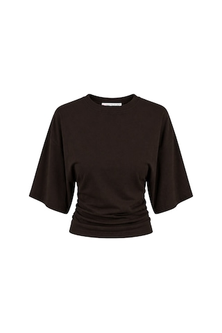 Mixray 2102 Kadın Modal Büzgü Detaylı Dökümlü Soft T-shirt Kahve Kahverengi