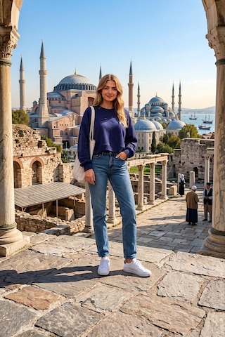 Luxıc Core Kadın Crop Bisiklet Yaka Sweatshirt Pamuklu Yumuşak Dokulu Günlük Spor Sweatshirt Mavi