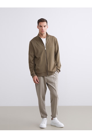 LC Waikiki Lc Waıkıkı Haki Rahat Kalıp Dik Yaka Erkek Fermuarlı Sweatshirt