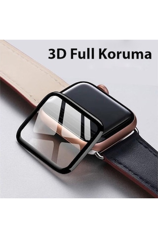 Apple Uyumlu Watch 7 41Mm 3D Pmma Kavisli Full Cam Ekran Koruyucu Pet (302318170)-Siyah