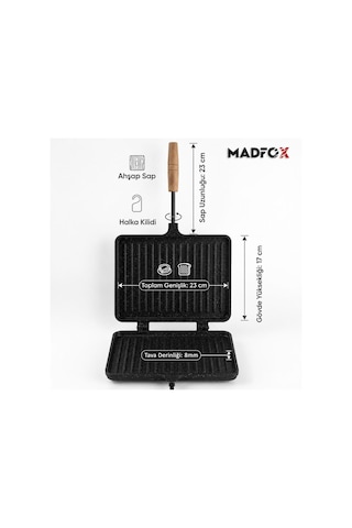 Madfox Grillpress Granit Döküm Çift Taraflı Tost & Izgara Tavası Siyah