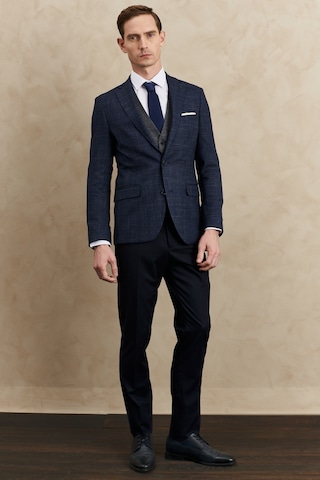 AC&Co / Altınyıldız Classics Erkek Lacivert Slim Fit Dar Kesim Mono Yaka Desenli Yelekli Takım Elbise 4A3123100002LAC546N Lacivert
