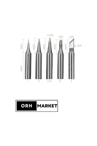 900M Serisi 5'li Havya Ucu Seti – T-K, T-I, 3C, B, 2.4D Modelleri Farklı Lehimleme İhtiyaçları İçin