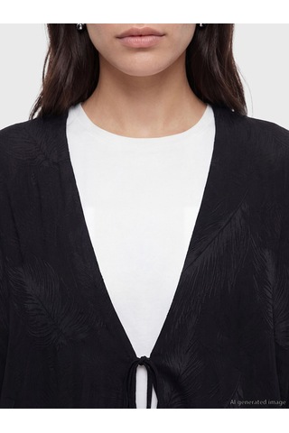 Lcw Modest Siyah V Yaka Desenli Kadın Kimono
