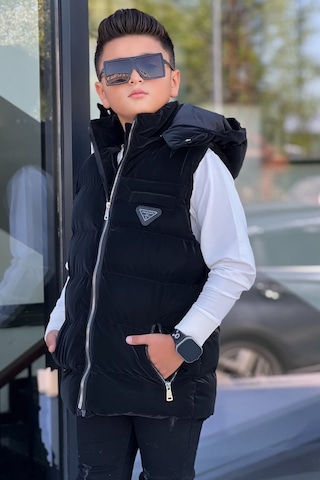 Pina Kids Erkek Çocuk Çıtçıt Kapüşonlu Nova Kumaş Şişme Yelek Ylk3026 Siyah