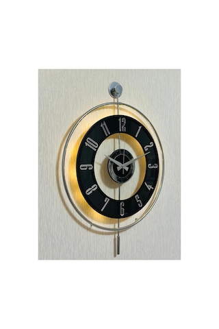Pey Aksesuar Metal Camlı Duvar Saati Krom Statık 50 X 70cm Orta Boy Işıklı M51-kromgrı-şeffaf-siyah-gümüş Gri