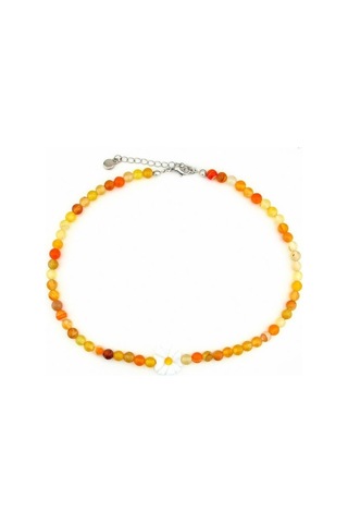 Solfera Papatya Sarı Turuncu Akik Doğal Taş Kadın Kolye Q0604 Çok Renkli