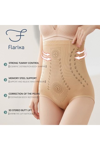 Bej Flarixa Dikişsiz Kadın Karın Kontrol Külot Yüksek Bel Düz Göbek Şekillendirme Külot Zayıflama Göbek İç Çamaşırı Antibakteriyel Külot Bej