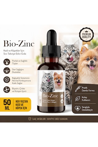 Bio-zinc Damla 50 Ml Kedi Ve Köpekler İçin Biyotin Çinko Kolajen Sıvı Takviye Edici Gıda