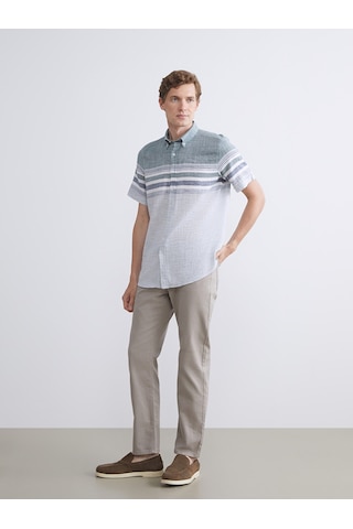 Lcwaıkıkı Classic Yeşil Regular Fit Kısa Kollu Çizgili Armürlü Erkek Gömlek