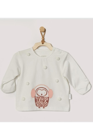 Andywawa Kız Bebek Penguen Kabartmalı Ekru Tshirt Ac22366 001