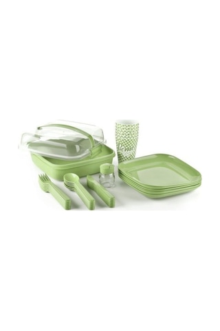 Cosiness Piknik Seti -32 Parça İç İçe Geçebilen Çatal + Kaşık + Bıçaklı Yeşil