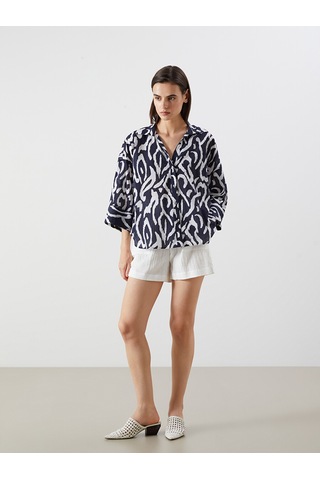 Lcw Vision Lacivert Desenli Oversize Kadın Gömlek