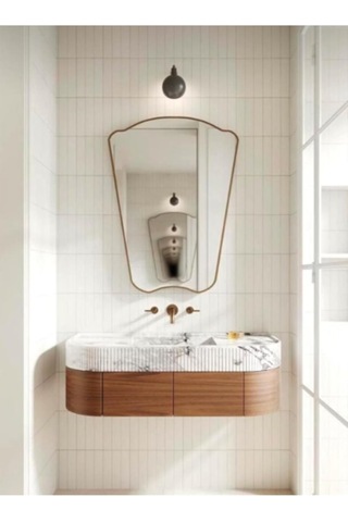 Asimetrik Duvar Aynası/gold Çerçeveli Düzensiz Dekor Ayna/banyo Aynası Gold 60 X 80 Çok Renkli