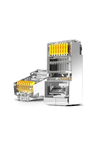Koodmax 100 Adet - 50u 50 Micron Gold Plated Cat6 Rj45 Metal Konnektör Ethernet Kablo Ucu Jack Jak