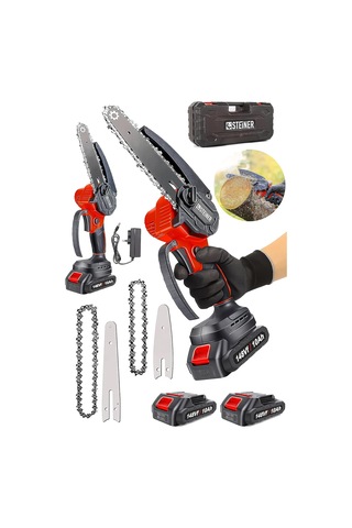 Alman 148 Vf 10 Ah%100 Kömürsüz Motor Akülü Dal Kesme Budama Testere Bıçkı Makinesi 15 Cm Kırmızı