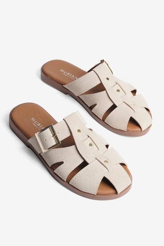 Mubiano Kadın Süet Terlik Tokalı Gold Detaylı Zerel Bej