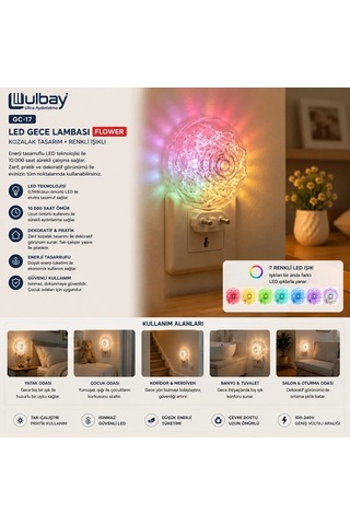 10 Adet Kozalak Led Gece Lambası Gc-17 5468 Çok Renkli