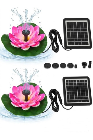 Güneş Enerjili Pembe Lotus Çiçekli Solar Fıskiye - Dekoratif Bahçe Süs Havuzu - Havuz Süsü