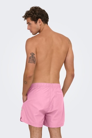 Only & Sons Onsbasıle Life Erkek Deniz Şortu Düz Renk Rahat Yazlık Regular Fit Pembe