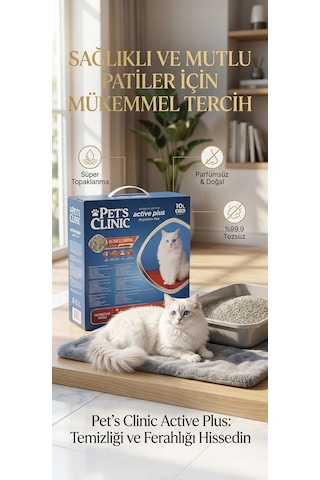 Pets Clinic Aktif Karbonlu Tozsuz Kutulu Bentonit Kedi Kumu 2x10 Lt 293-40000.02