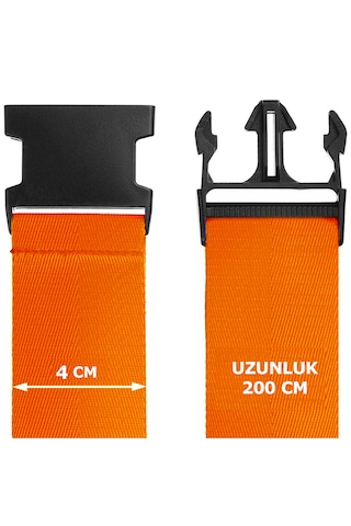 Valiz Kemeri Siyah Ekstra Emniyet Kilitli Tokalı Ayarlanabilir Bavul Kemeri 2 Adet X 200cm Turuncu