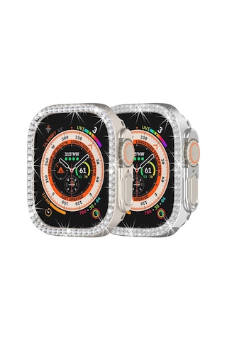 Apple Uyumlu Watch Ultra 1/2 49mm Ekran Koruyuculu Tek Sıra Kenar Taşlı Sert Pc Kasa Koruyucu