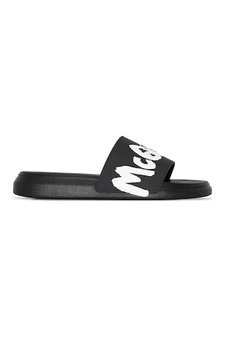 Alexander McQuenn Alexander McQueen Graffiti-logo Slip-on Slides 682490W4QS3 Siyah