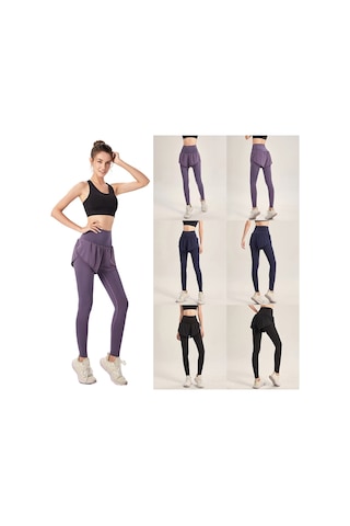 Gajeena Spor Kadın 2'li Tasarım Yoga Taytı - Esnek Bel, Mesh Dış Katman, Arka Cep, Koşu Ve Fitness İçin 112 Karakter SiYAH