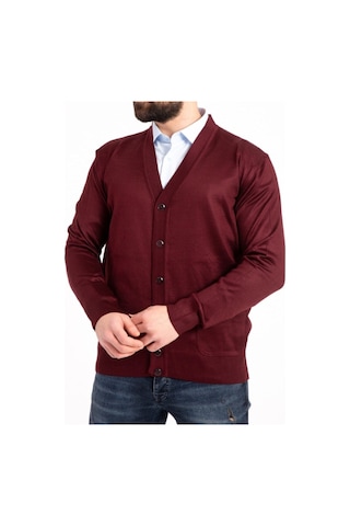 Nacar Store Erkek Düğmeli Ince Yün Triko Örme Baba Hırka Bordo