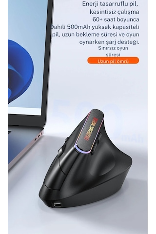 Monozone Ergonomik Kablosuz Mouse Rgb Işıklı Bluetooth Dikey Duruş Tasarımı Taşınabilir Sessiz Bt+2.4g Çift Modlu Ofis Oyun Evrensel Kullanım İçin Ergonomik Mouse
