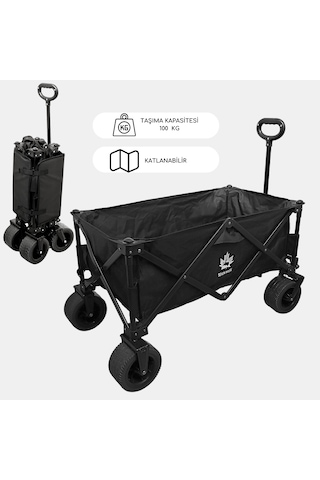 Seven Moose Kamp Arabası Katlanır Büyük Boy Taşıma Arabası Frenli Siyah