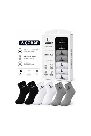 Zenna Tarz Erkek 9lu İç Giyim Seti Pamuklu 3 Boxer 6 Çorap Çoklu Paket - Siyah - Füme - Gri - Beyaz Çok Renkli