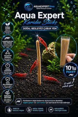 Aqua Expert Karides Sticks Karides Yemi 10 Lu Paket Doğal Besleyici Çubuk Yem Özel Formül - Kalsiyum Mineral