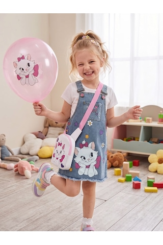 Nota Kids Kız Çocuk Kedi Baskılı Kot Jile Elbise Çantalı Denim Askılı Günlük Elbise 3-8yaş Mavi
