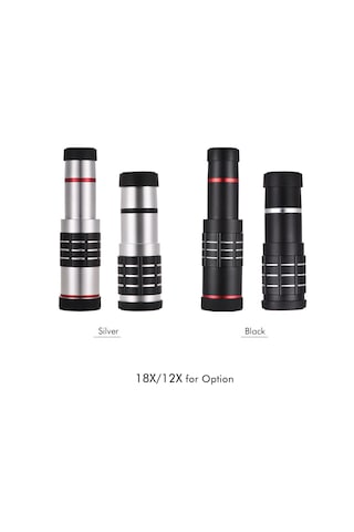 Yaozixa 18x Uzun Mesafe Telefoto Lens - Universal Telefon Kameraya Takılabilir - Gümüş Renk - Manuel Odaklama - Alüminyum Kasa + Optik Cam Lens
